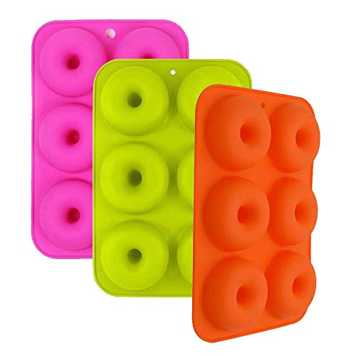XLKJ 3 Pack Silicone Donut Molds,Flexible Donut Baking Pans,Non-Stick Cake Mold for Perfect Shaped Doughnuts-Cake Biscuit Bagels