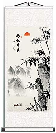 Paintings - Zzooi Chinese Lucky Painting Carp Bamboo Wall Art Hanging Silk Scroll,Feng Shui Decor