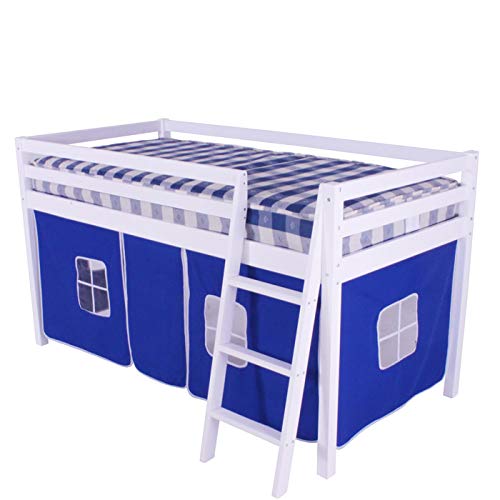 White Shorty Cabin Bed Blue Tent Boys Junior Mid Sleeper Amazon