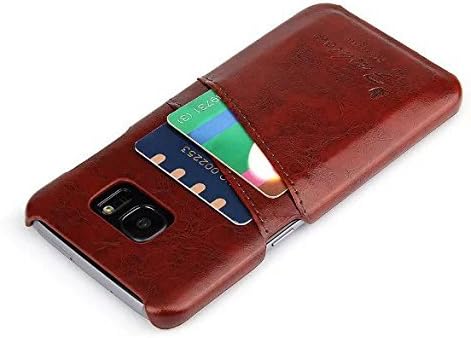 PluStore(TM) Synthetic PU Leather Back 2 Card Slots Case Cover for Samsung galaxy S7 Edge (Brown)