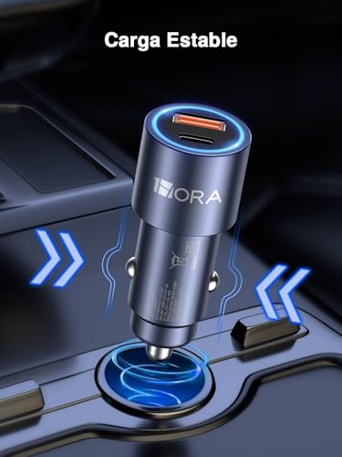 1 Hora Cargador para Auto 38W con 2 Puertos USB-C y USB-A, PD 20W y QC 3.0 18W con Cable USB C a USB C, Compatible con iPhone 17/16/15 Pro MAX, Galaxy S25 Ultra, Pixel y Android (1 Paquete)