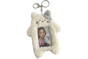 WENTOENAPP White Plush Rabbit Photocard Holder with Keychain, Cute Cartoon Plush Photocard Holder- ID Card Cover Protective Card Rabbit Identification Badges Supplies, Car Keychain, Business Card Holders