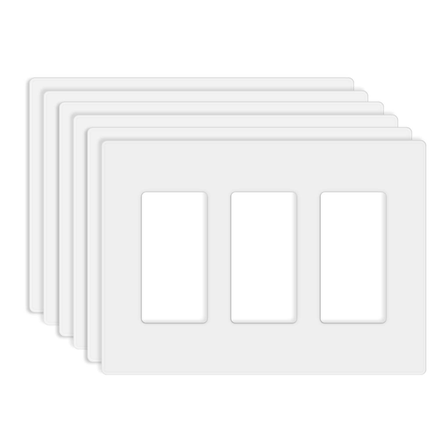 Photo 1 of 3-Gang Screwless Decorator Wall Plates Cover Switch Outlet Electrical Faceplate for Light Switch, Smart Switch, Receptacle, Dimmers, USB Outlet, GFCI, Child Safe Cover Plate, White (4-Pack)