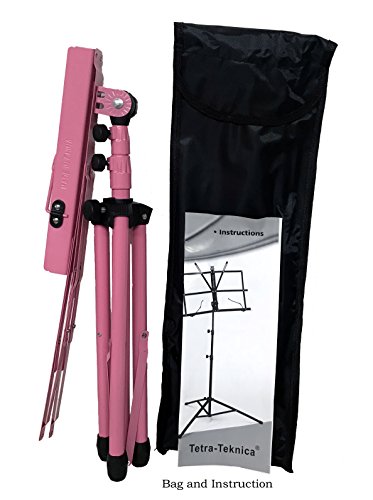 Tetra-Teknica EMS-04-P Portable Folding Sheet Music Stand with Carry Bag, Color Pink