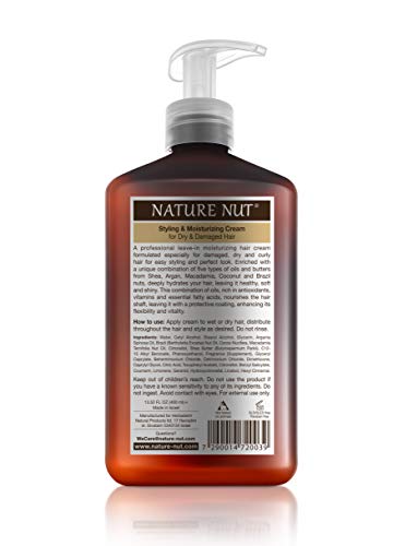 Nature Nut Leave In Conditioner for Dry and Damaged Hair - 5 Nut Oil Curl Defining Styling Cream Hair Moisturizer Repair Treatment for Wavy Curly Hair