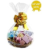 Wowfit Cello Bags,10 CT 24x30 inches Clear Cellophane Bags Perfect for Gift Baskets, Presents, Weddings, Bridal/Baby Showers and More (1.2 Mil, Flat, No Gusset, 24x30 inches, Not Include Ribbon)