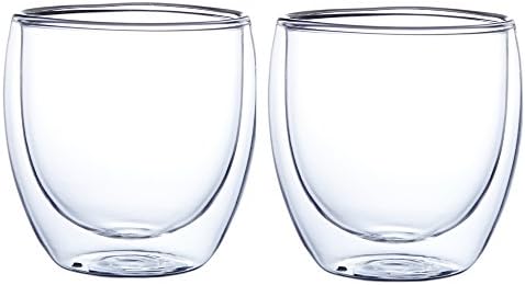 GLFY Insulated Double Wall Glasses,Heat-Resistance Coffee Glasses Coffee Cup,Great for Latte, Cappuccino,Tea, Milk,Beer,Juice- Set of 2,Transparent (250ml)