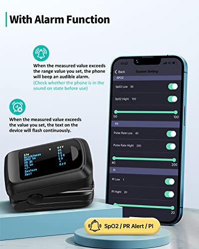 Fingertip Pulse Oximeter Bluetooth Blood Oxygen Saturation Monitor and Pulse Rate Monitor for Apple and Android, with OLED Screen 2 X AAA Batteries and Lanyard