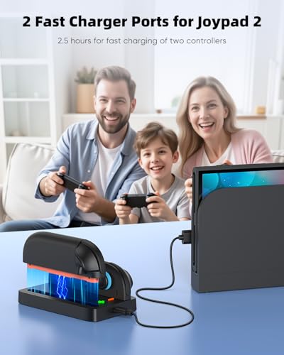 Switch 2 Zubehörpaket für Switch 2, 24 IN 1 Kit, Switch 2 Slim Case, 2 Displayschutzfolien, Ladestation für Switch 2 mit Kabel, 2 Lenkräder, für Joycon 2 Schutzhülle & 2 Griffe, 8 Daumengriffe, 2 Spie thumbnail 3