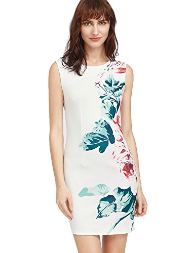 Floerns Women's Floral Bodycon Cocktail Party Summer Dresses Large White Blue