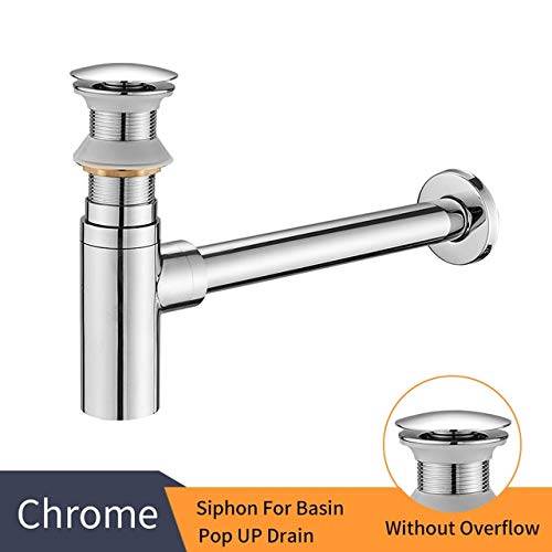 Davitu Drains - Luxury Bottle Trap Brass Round Siphon Oil Rubbed Bronze Black P-TRAP Bathroom Vanity Basin Pipe Waste With Pop Up Drain WF-6920 - (Color: Chrome C)