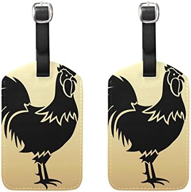 LEISISI Cock Black Rooster Travel Luggage Tags Suitcase Labels Pack of 2