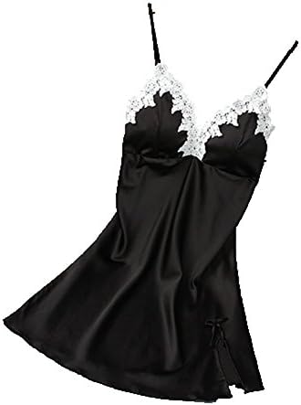 Fitsnar Sexy Nightdress V-neck Sleepwear Nightgown Mini Sleeveless Sleepshirt black L