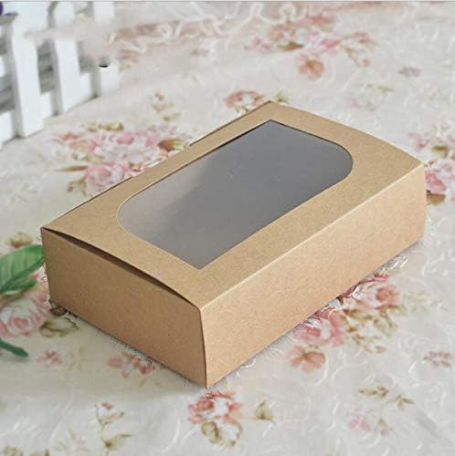 XLPD 10Pcs Paper Carton Cardboard Gift Box Kraft Paper Cookie Cake Packaging Box with Plastic PVC Window for Candy Biscuit Chocolate Kraft Paper 18x12x5CM