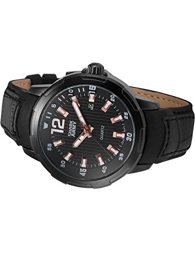 SHARK ARMY Reloj Hombre de Cuarzo, Correa de Cuero Negro, con Calentario SAW157 - Imagen 4