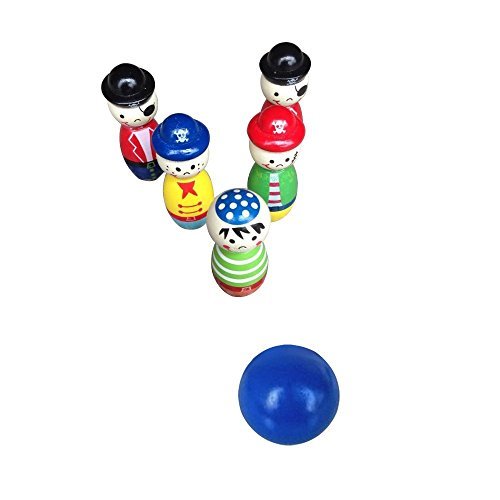 Kids Wooden Bowling Game Set with 5 Cute Pins and 1 Bowling Balls Education Toys Great Gift – Indoor Mini Wooden Toy Playset - Thumbnail 3