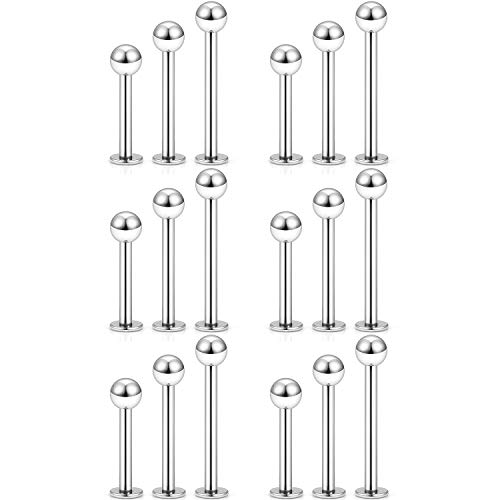 SCERRING 18PCS 16g Stainless Steel 3mm Balls Labret Monroe Lip Tragus Cartilage Helix Earring Ring Body Piercing Jewelry 8-12mm - Silver