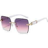 Shiratori Rimless Cut Edge Women's Gradient Sunglasses, Large Frame Sunglasses