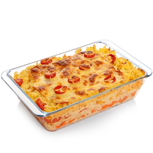 NUTRIUPS 3.7QT Deep Glass Baking Dish,(11.5×8inches）Large Glass Baking Pan,Rectangular Lasagna Pan,Glass Casserole Dish,Microwave & Oven Safe