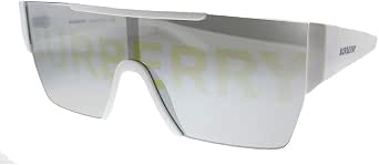 Burberry BE 4291 3007/H White Plastic Rectangle Sunglasses Silver Burberry  Logo Lens at Amazon Men's Clothing store
