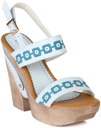 Bumper AH54 Women Leatherette Open Toe Slingback Faux Wooden Platform Heel Wedge Sandal - White (Size: 8.5)