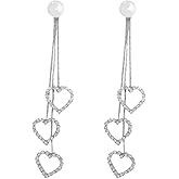 Crystal Love Heart Dangle Earrings,Cute Rhinestone Peach Heart Long Tassel Drop Earrings Zircon Pearl Jewelry for Women