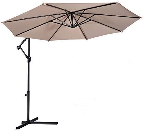 Amazon Com Giantex 10ft Offset Hanging Patio Umbrella Outdoor Market Umbrellas W Crank Lift Cross Base Easy Adjustment Polyester Shade Cantilever Umbrella For Backyard Poolside Lawn And Garden Clothing