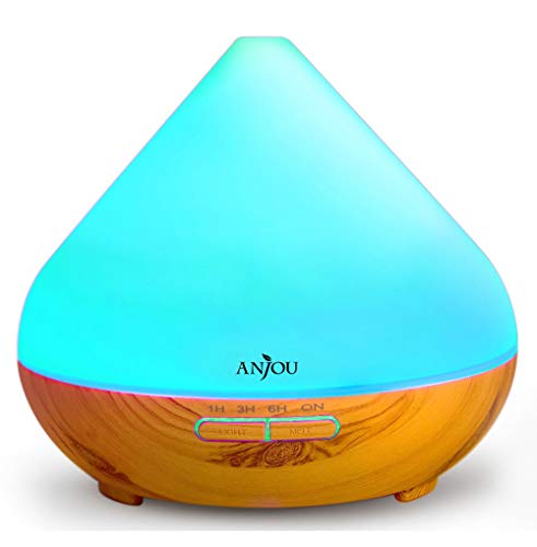 Essential Oils Diffuser, Anjou 300ml Aromatherapy Diffusers Ultrasonic Aroma Humidifier with Cool Mist Waterless Auto Shut-Off, 4 Timer Settings, 7 Color LED Lights(Light Grain)