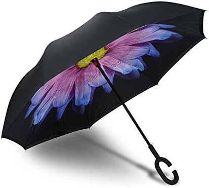 Procella Inverted Umbrella, Large Windproof Double Layer Canopy, Reverse Umbrellas for Car, Rain, Sun and Outdoor Use, Hands-Free C-Shaped Handle, UV Protection