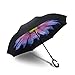 Procella Inverted Umbrella, Large Windproof Double Layer Canopy, Reverse Umbrellas for Car, Rain, Sun and Outdoor Use, Hands-Free C-Shaped Handle, UV Protection, Purple Flower Design