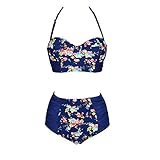 Fanssie Elegant Retro Vintage High Waist Floral Bikini Swimsuit
