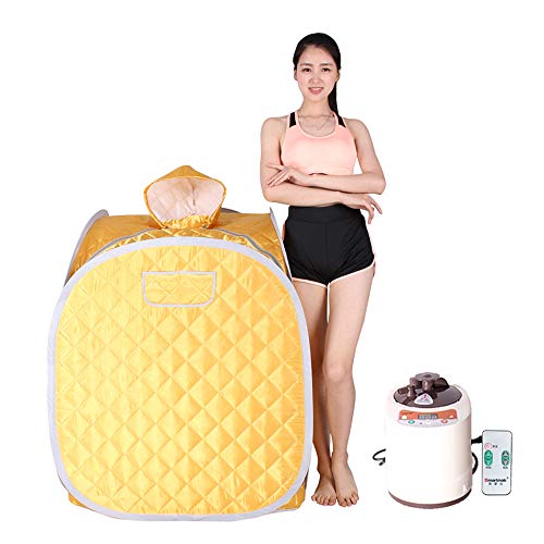 Smartmak Portable Steam Sauna, Health eco-Friendly 2L Steamer with Remote Control, one Person SPA at Home for Detox & Weight Loss(US Plug)- Yellow