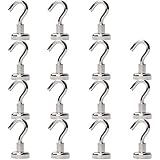 FICBOX 15 Pack Magnetic Magnet Hooks, 12 Pound Strong Heavy Duty Refrigerator Pull Power Neodymium Magnets Hanging Hook