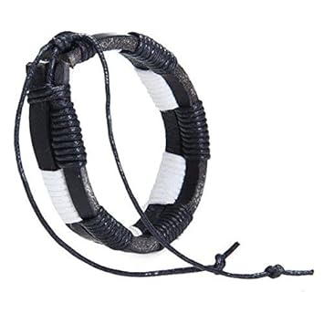 Amazon Com Mens Vintage Retro Punk Black White Leather Cuff