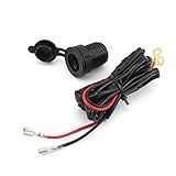 Tinksky Waterproof 12V Car Motorcycle Female Cigarette Lighter Power Plug Socket Outlet with 1.5M Fuse Line Wire for GPS Cellphone MP3 (Black)
