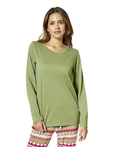 HUE Women's Long Sleeve Crew Neck Sleep Tee, Loden Green, X-Large