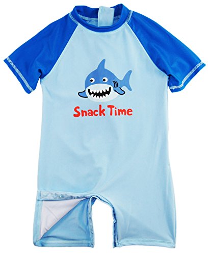 Sweet & Soft Little Boys' Shark Time Animal Print 1-Piece Swim Rash guard, Ocean Blue, 3T