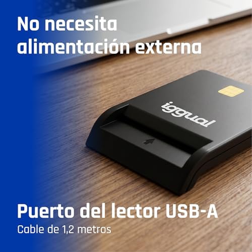 Leitor USB 2.0 para cartão DNI, SIP e ID – Ligação USB – Leitor Eletrónico Inteligente de DNI Compatível com DNI 4.0 – Compatível com Windows, macOS e Linux – Cabo de 1,2 m – Preto