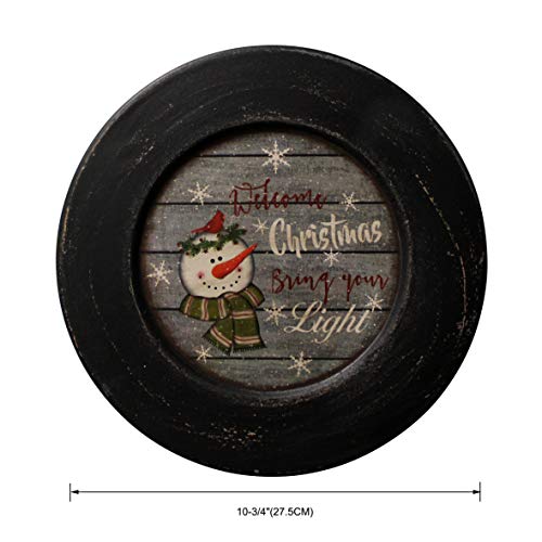 CVHOMEDECO. Snowman Welcome Christmas Decorative Plate Rustic Distressed Round Display Wooden Plate Home Décor Art, 10-3/4 Inch - Thumbnail 4