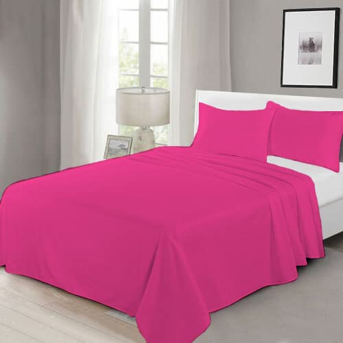 100% Egyptian Cotton Flat Sheet Super Soft Breathable Hypoallergenic Easy Care 200 Thread Count Bed Flat Sheet Hotel Quality Bedding Set (Fuchsia, Super King)