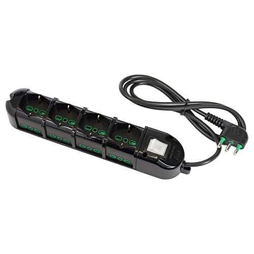 FANTON 481333-B Multipresa elettrica 12 posti con 4 prese universali e 8 prese bivalenti italiane laterali ciabatta spina grande 16A colore nero cavo 3 mt