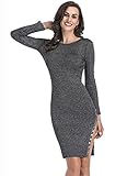 TURMON Women's Slim Scoop-Neck Solid Long-Sleeve Short Fitted Dress, Gray, X-Large