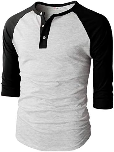 H2H Mens Casual Slim Fit Henley T-Shirts Raglan Baseball 3/4 Sleeve & Long Sleeve