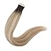 [Surprise] 16 Inch Balayage Tape In Hair Blonde Remy Human Hair Color 3 Dark Brown Roots Fading To 27 and 24 Light Blond Ombre Glue In Real Human Hair Extensions 50 Grams Per Package