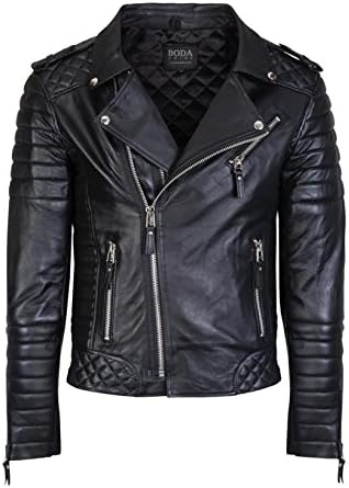 TrendzInn Lambskin Quilted Biker's Leather Jacket Slim Fit Kay Michael Style Leather Jacket for Men - Sale Deal