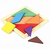 Acekid Children Rainbow Color Wooden Tangram 7 Piece Puzzle Tangram Educational Jigsaw Puzzle Toys