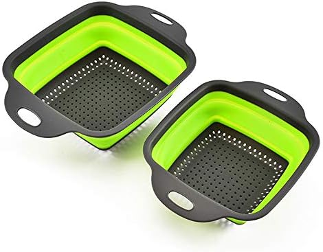 Hanging Storage Drain Basket,Flexible Folding Filter Fruit Vegetable Container Organizer Drain Collapsible Kitchen Colander Silicone Strainer,Green,17.5 * 24cm