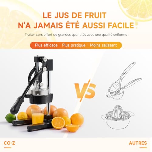 CO-Z Professional Manual Citrus Press Silent Stainless Steel Food Grade Grinder Juice Press Orange Lime Lemon Apple Fruit Black