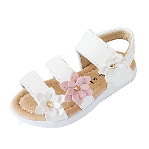 Summer Kids Children Sandals Fashion Big Flower Girls Non-Slip Flat Princess Shoes First Walker Shoes by Dainzuy White