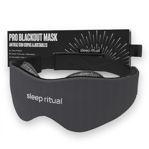 Sleep Ritual Antifaz para Dormir con Tecnología Blackout. Antifaz Premium con Copas Ajustables para Cero Presión Ocular y Tela Transpirable Amigable con la Piel con Velcro de firme fijación. Sleep Mask (Gris Oscuro)